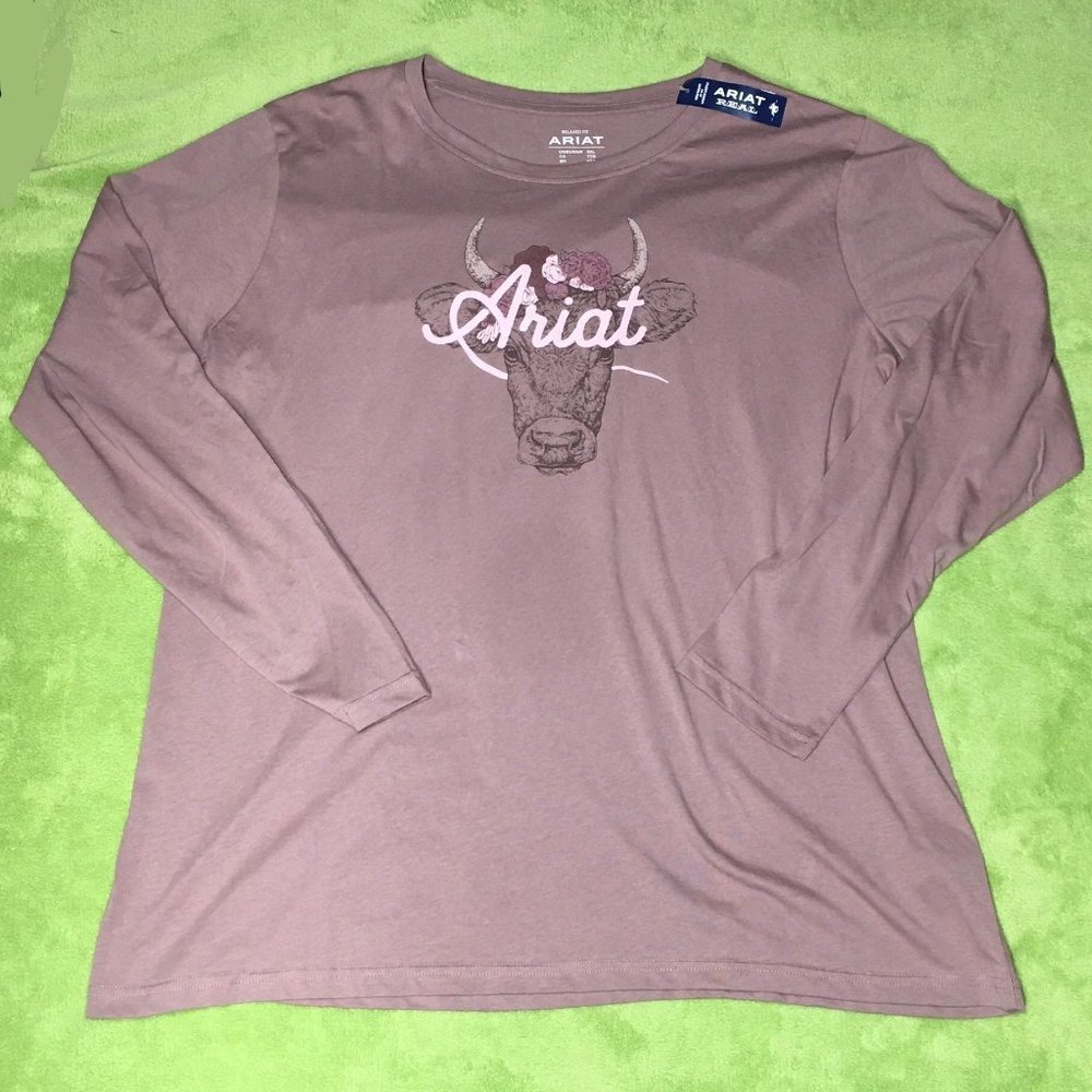 NWT Ariat Cow Head Flowers Dusty Rose Women's XXL